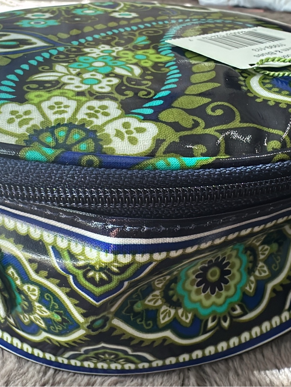 Vera Bradley NWT Round Cosmetic Makeup Bag Pouch Blue Green 7.5 (bags 21)